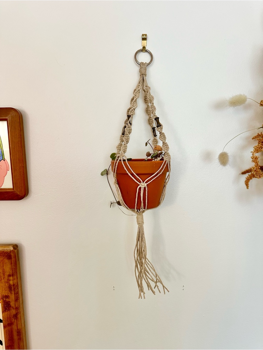 Tiny Blue Plant Hanger with Beads